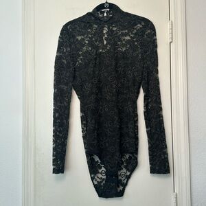Ganni Mock Neck Longsleeve Green Lace Bodysuit